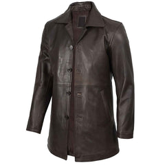 Handmade Vintage Men's Distressed Dark Brown Real Leather Car Coat | Regals Leather