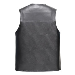 Leather Motorcycle Vest Men's Fleece Sherpa Lined V-Neck Waistcoat Punk Shoulder Button Down Sleeveless Leather Vest
