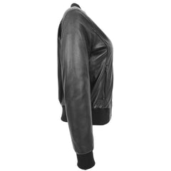 Women's Genuine Leather Bomber Jacket – Faye Varsity Style Black