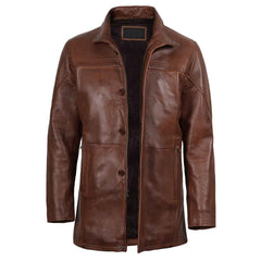 Regals Leather Durable Bristol Men's Vintage Cognac Brown Leather Car Coat