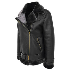 Women's Sheepskin Aviator Pilot Jacket – Lena Black Cross Zip Leather Jacket