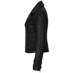 Women’s Black Leather Jacket – Genuine Sheepskin Motorcycle Jacket for Ladies
