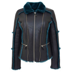 Women’s Sheepskin Aviator Pilot Jacket – Valerie Black Green Shearling Coat