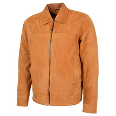 Men’s Real Suede Casual Harrington Jacket – Larry Tan Goat Suede Classic