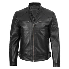 Regals Leather Men's Black Cafe Racer Genuine Leather Jacket