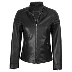 Vintage Women's Black Cafe Racer Lambskin Leather Jacket | Regals Leather