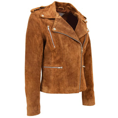 Women's Tan Suede Biker Jacket – Skylar Zip-Up Moto Style Leather Jacket