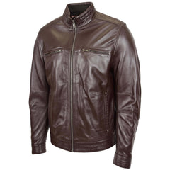 Men's Standing Collar Biker Leather Jacket Tony Brown Every Season Gift For Him
