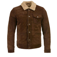 Men’s Vintage Suede Leather Coat with Shearling Lining – Classic Winter Shearling Overcoat