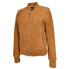 Regals Leather Women's Real Goat Suede Leather Bomber MA-1 Jacket Faye Cognac