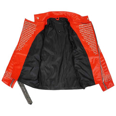 Mens Brando Studded Jacket Black Motorcycle Rock Punk Spiked Brando Biker Genuine Leather Jacket