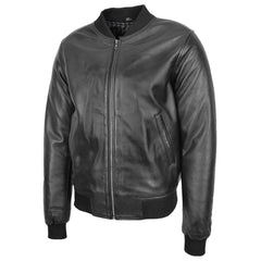 Men’s Black Leather MA-1 Bomber Jacket | Ryan Flight Style Leather Jacket for Men