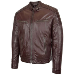 Regals Leather Men’s Brown Café Racer Jacket – Ron Quilted Biker Design