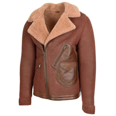 Men’s Sheepskin Aviator Jacket – Dustin Brown Ginger Cross Zip Biker Style | Regals Leather