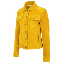 Stylish Women’s Yellow Suede Trucker Jacket – Alma Design