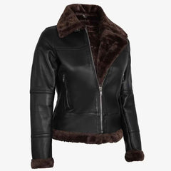 Genuine Leather Shearling Bomber Jacket Women | RAF B3 Aviator Flying Biker Style | Cozy Winter Coat