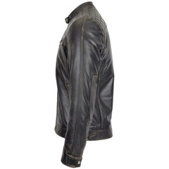 Lightweight Men's Biker Style Leather Jacket Standing Collar Zip Pockets