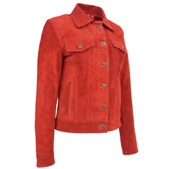 Women's Red Suede Trucker Jacket – Alma Soft Genuine Suede Vintage Style
