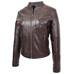 Women’s Real Leather Standing Collar Jacket – Becky Brown Classic Fit