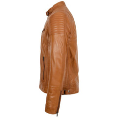 Best Quality Comfortable Men's Leather Cafe Racer Biker Jacket Ron Tan