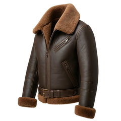Regals Leather Men’s Sheepskin B3 Aviator Jacket – Genuine Leather Bomber with Shearling Collar