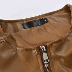 Mens Faux Leather Suit Vest Full Zipper Vintage Slim Fit Waistcoat Vest with Pockets Crewneck Motorcycle Vest Outfits Brown