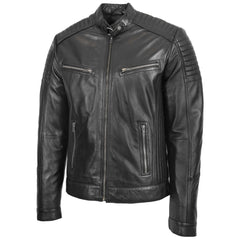 Comfortable Men's Leather Café Racer Biker Jacket Ron Black