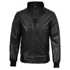 Regals Leather Men's Black Real Cowhide Leather Bomber Jacket