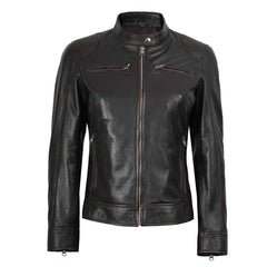Dodge Women’s Vintage Rub-Off Brown Leather Jacket – Regals Leather