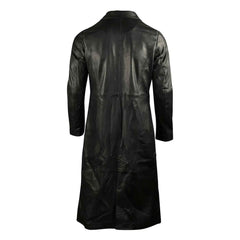 Women’s Long Black Leather Trench Coat – Genuine Sheepskin Leather Overcoat with Button Closure