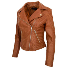 Women’s Soft Lambskin Leather Moto Jacket – Anna Tan Cross Zip Design