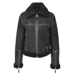Regals Leather Lightweight Women's Sheepskin Aviator RAF Pilot Bomber Jacket Elsie Black