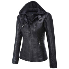 Tanming Women’s Faux Leather Jacket with Removable Hood – Stylish PU Moto Biker Coat for Fall & Winter