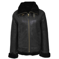 Women's Genuine Sheepskin B3 Bomber Jacket – Naomi Black Hooded Style