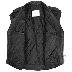 Men's Biker Brando Leather Jacket with Fringes Wayne Black