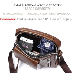 Men’s Small Leather Shoulder Bag Crossbody Messenger Handbag – Travel, Work & Business iPad 7.9'' Bag Dark Brown