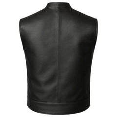Men’s Motorcycle Vest – Premium Buffalo Leather, Multiple Pockets Club Style Biker Vest with Metal Zippers - All Seasons