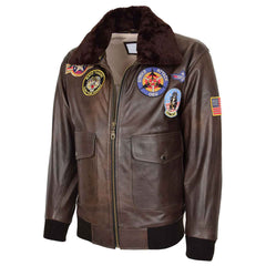 Regals Leather Men’s Brown Leather Bomber Jacket | Air Force Aviator Style Winter Jacket