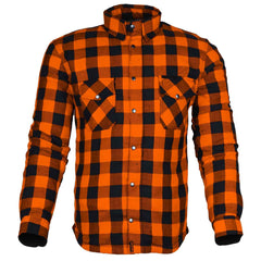 Exo Protective Motorcycle Flannel Shirt Orange/Black – Kevlar® Lined Riding Shirt with CE Armor Pockets