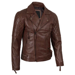 Frisco Men's Dark Brown Quilted Asymmetrical Leather Biker Style Jacket