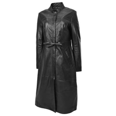 Women’s Duster Long Black Trench Coat – Full-Length Genuine Leather Coat for Women