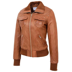 Women's Leather Classic Bomber Jacket – Motto Tan Genuine Leather Coat