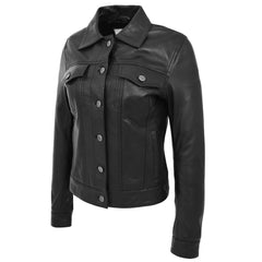 Regals Leather Women's Soft Genuine Leather Trucker Style Jacket Alma Black