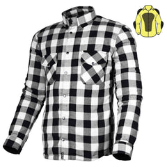 Exo Kevlar® Lined Motorcycle Flannel Shirt White/Black – Protective Riding Shirt with CE Armor Pockets