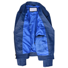 Women’s Genuine Leather Cross Zip Biker Jacket – Pam Blue Moto Design