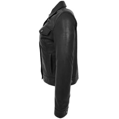 Women’s Black Leather Trucker Jacket – Alma Soft Genuine Sheep Nappa