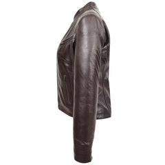 Women’s Real Leather Standing Collar Jacket – Becky Brown Classic Fit