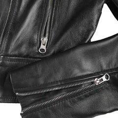 Genuine Lambskin Colleen Women’s Cropped Black Biker Style Leather Jacket