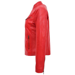 Women’s Real Leather Standing Collar Jacket – Becky Red Biker Style