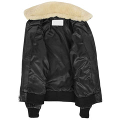 Thea Black Women's Bomber Jacket – Premium Leather with Removable Collar